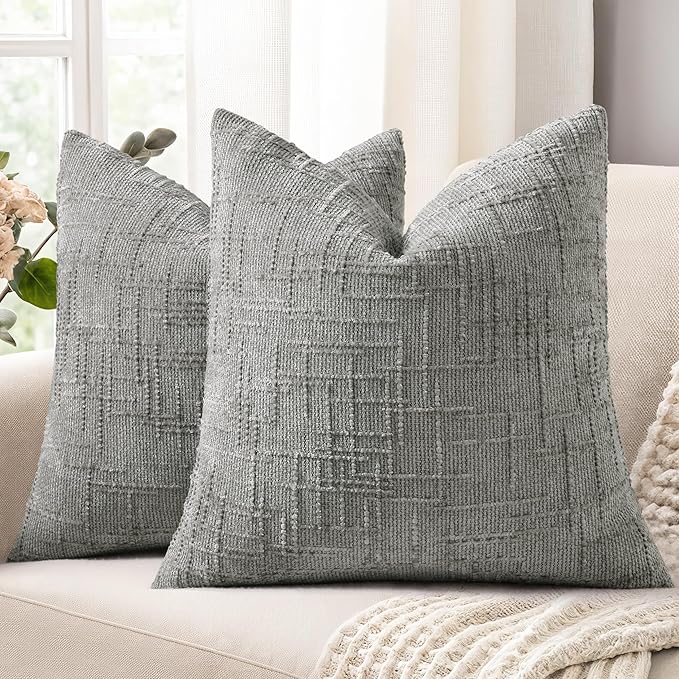 decorUhome Neutral Grey Chenille Throw Pillow Covers 20x20 Set of 2 Textured by decorUhome