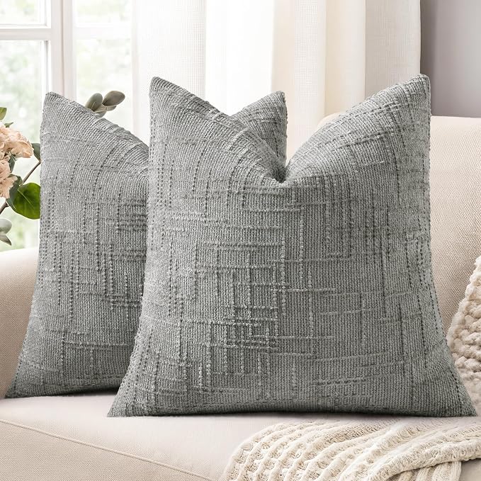 decorUhome Neutral Grey Chenille Euro Sham Throw Pillow Covers 26x26 Set of 2 by decorUhome