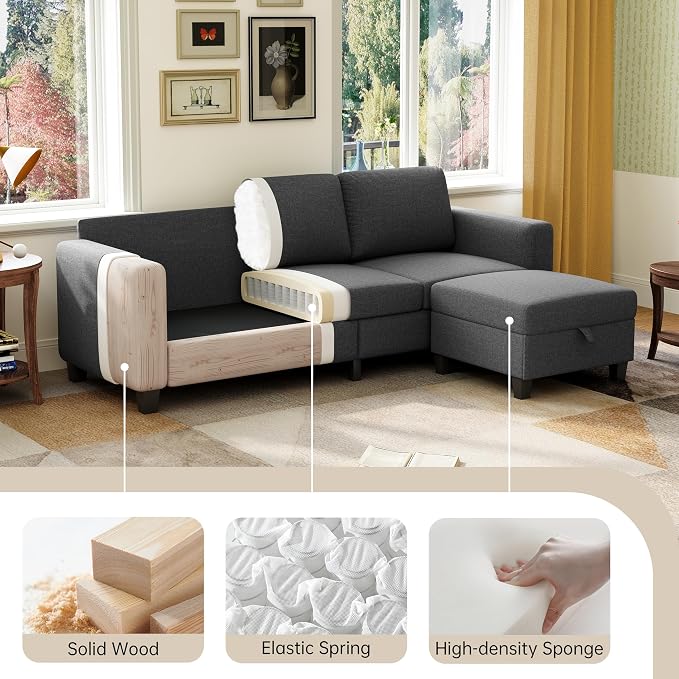 78" Sectional Sofa Couches for Living Room, Dark Grey Convertible L Shaped Couch - Image 3