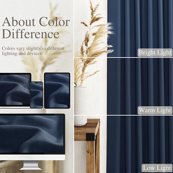 Nanspring Denim Blue Linen Curtains 90 Inch Long 2 Panels Set - Image 3