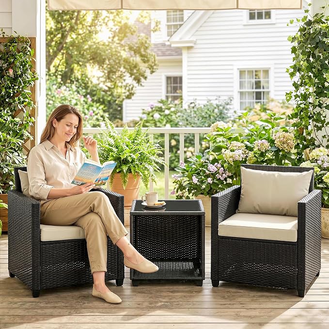 Outsunny 3 Piece Patio Furniture Set, Wicker Outdoor Bistro Set - Image 8