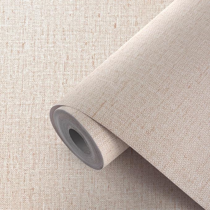 Beige Wallpaper Peel and Stick 472" Textured Beige Grasscloth Contact Paper by Akywall