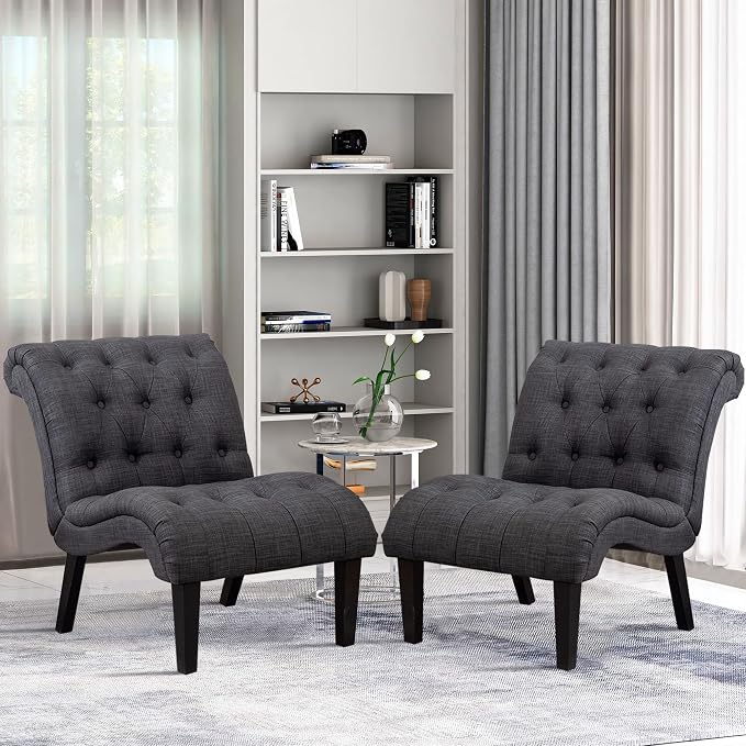 Accent Chairs Set of 2 Upholstered Living Room Bedroom Side Chairs Curved - Image 3