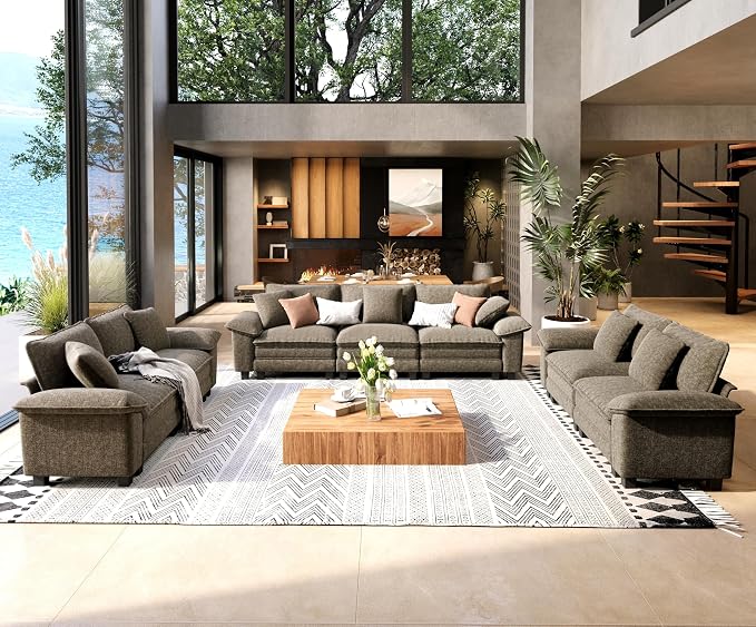 SUNSHINE VALLEY 3 Piece Living Room Sofa Furniture Set, Chenille Modular 2 by SUNSHINEVALLEY