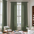 136 Inch Extra Long Curtain for Floor to Ceiling High Window Olive Green Linen by Nanspring