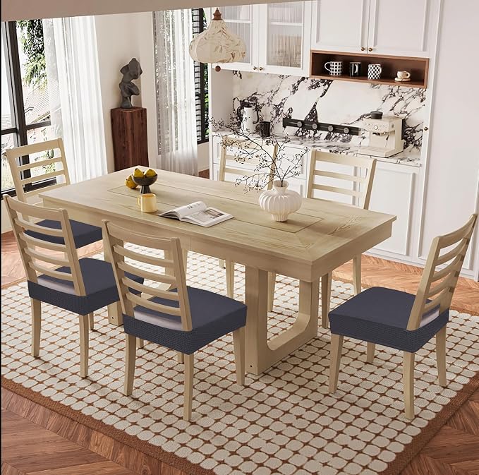 Smiry Waterproof Seat Covers for Dining Room Chairs Set of 8, Stretch Jacquard - Image 8