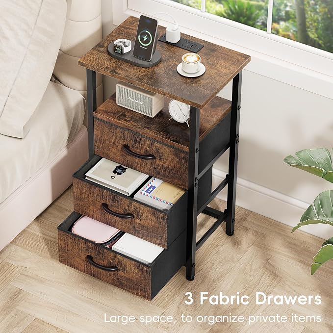 Vagusicc Nightstand with Charging Station, Bedside Table with USB Ports and - Image 7
