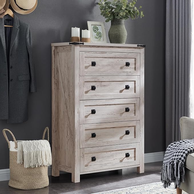 T4TREAM Farmhouse 5 Drawers Dresser Chests - Image 7
