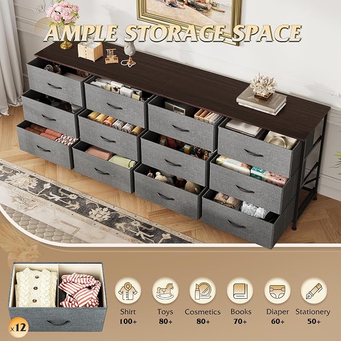 WLIVE 75.5'' Dresser for Bedroom, TV Stand for 85, 65 Inch TV, 12 Drawer Long - Image 5