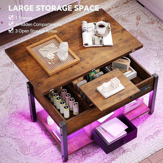 YITAHOME 4-in-1 Lift Top Coffee Table - Image 5