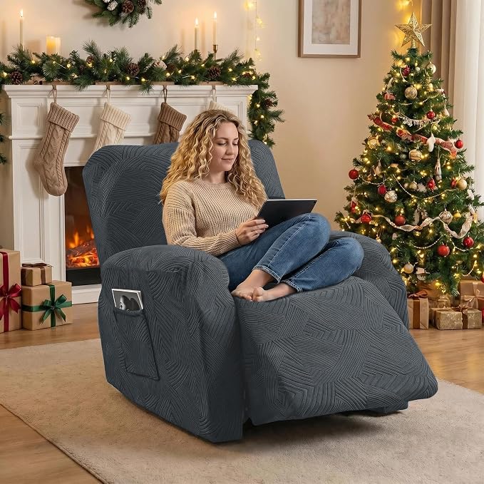 Recliner Chair Covers, 4-Piece Stretch Geometric Strokes Jacquard Reclining - Image 5