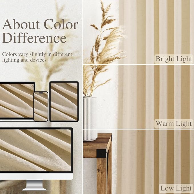 Extra Long Tan Linen Curtains 120 Inches - Image 3