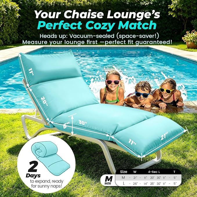Outdoor Chaise Lounge Chair Cushion, Waterproof Non-Slip Patio Chaise Lounge - Image 2