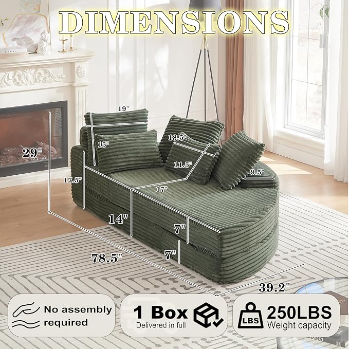 78.5" Corduroy Boneless Round Oversized Sofa, Converts into Two Recliners - Image 2
