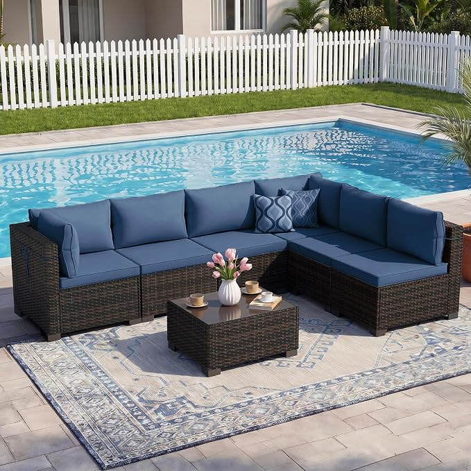 CHABATREE 7pcs Outdoor Patio Furniture Sets, Rattan Conversation Sectional Set by Unknown