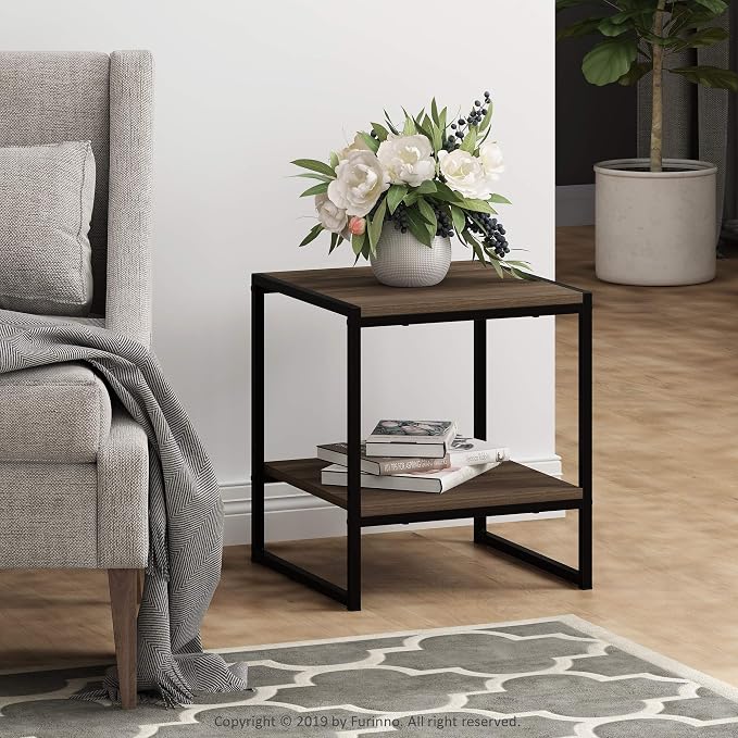 FURINNO Camnus Modern Living 2-Tier End Table, Columbia Walnut, 15.9 in x 15.75 - Image 2