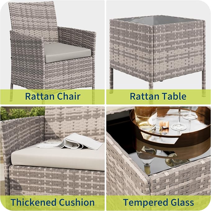 3-Piece Outdoor Furniture Set, PE Rattan Wicker Chairs - Image 6