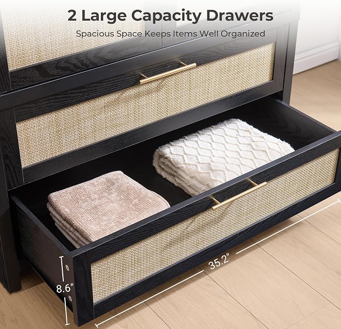 SICOTAS Rattan Armoire Wardrobe Closet Cabinet, 2 Drawers and Hanging Rod - Image 3