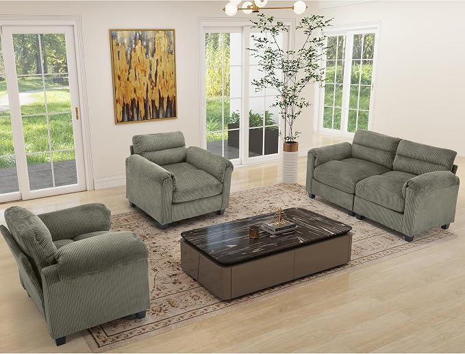 HAOMARKETS Corduroy Sofa Set, Upholstered Armchair Set of 2 and Loveseat - Image 7