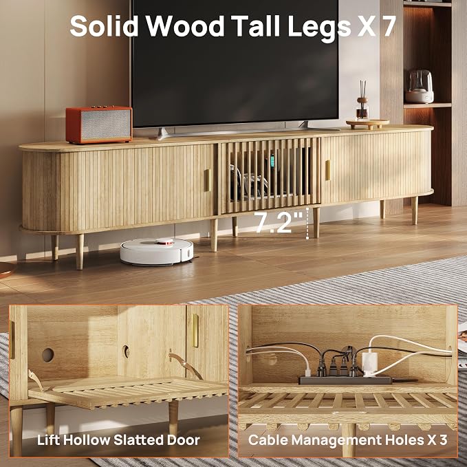 94.5" Fluted Mid Century Modern TV Stand - Image 5