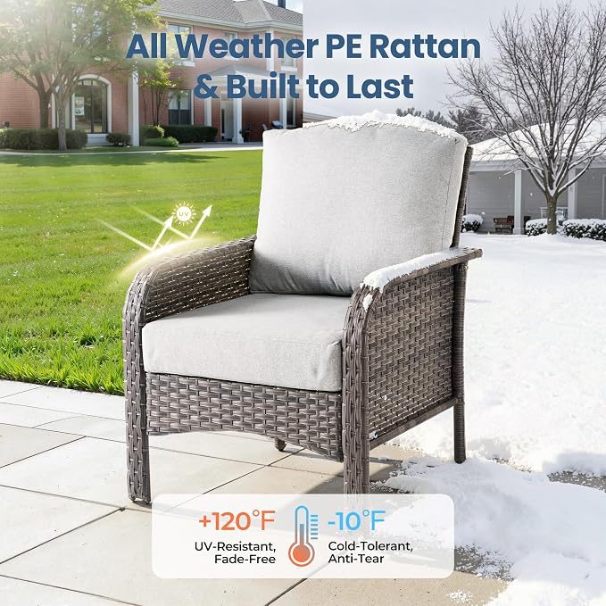 Weaxty Wicker Patio Furniture Set High Back Loveseat Sofa Couch Armchair Coffee - Image 8