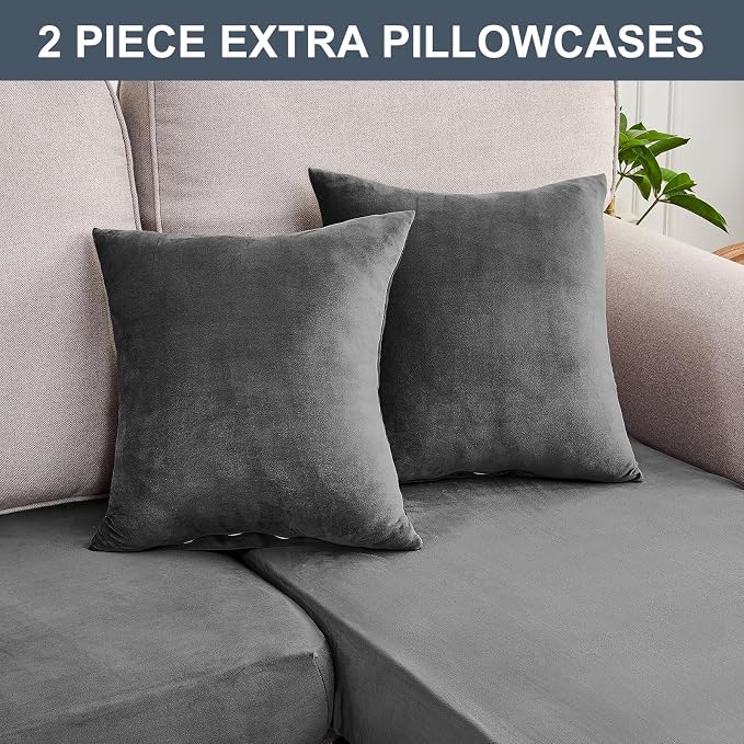 Couch Cover 6-Piece Elastic Velvet Couch Cushion Covers & Chaise Slipcovers - Image 8