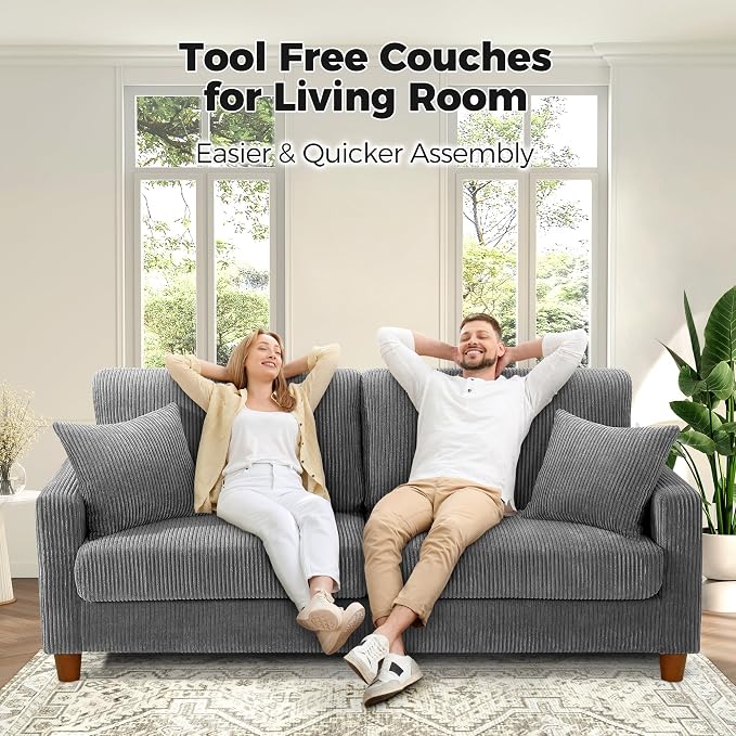 Kidirect 70in Corduroy Sofa, Comfy Loveseat Sofa No Tool Assembly, Couches - Image 6