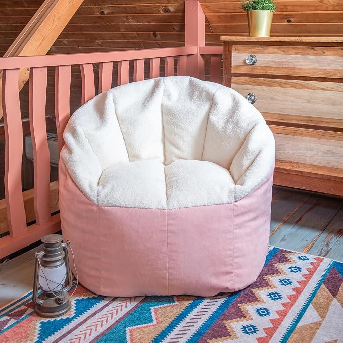 Big Joe Milano Bean Bag Chair for Kids, Oat Sherpa and Desert Rose, Vegan Suede - Image 4