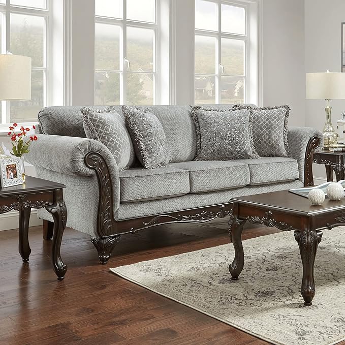 Hernen Carved Wood Frame Sofa - Image 2
