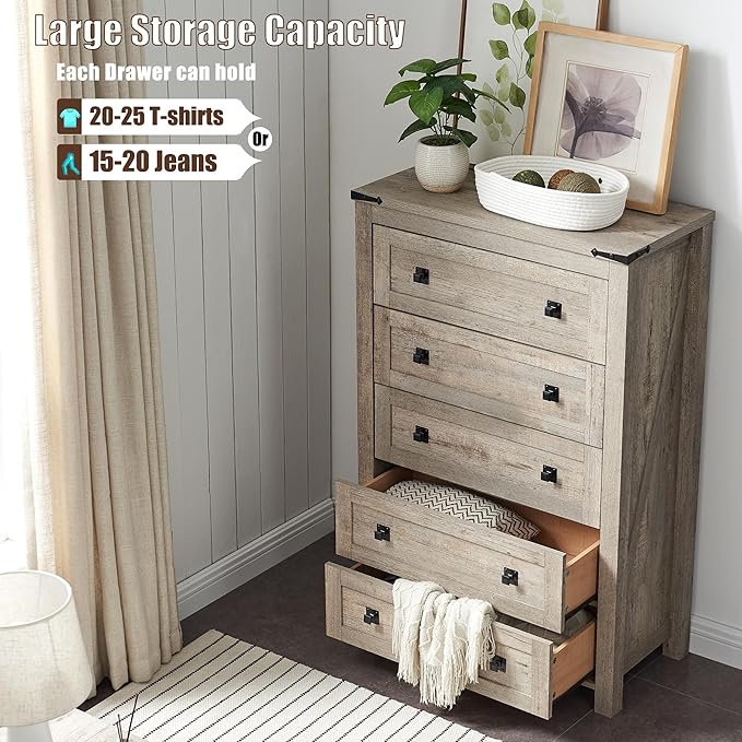 T4TREAM Farmhouse 5 Drawers Dresser Chests - Image 3