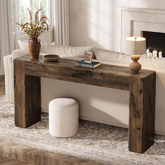 Solid Wood Console Table, 63-Inch Farmhouse Sofa Table Behind Couch - Image 4