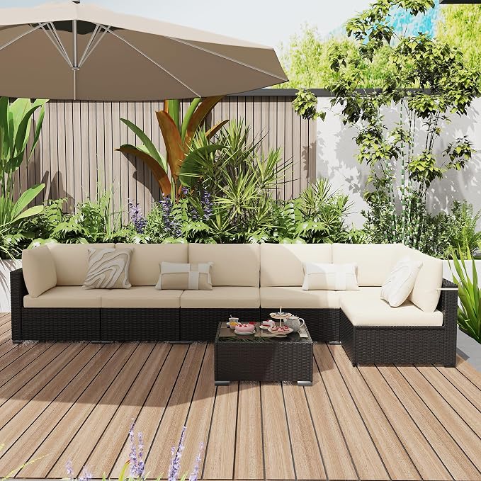 KIGOTY 7-Piece Patio Furniture Set, All-Weather PE Rattan Outdoor Sectional Sofa - Image 9
