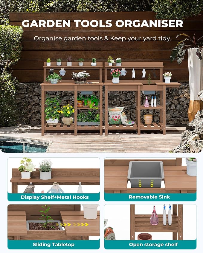 SERWALL Outdoor Potting Bench 2-Piece Set, Rot-Resistant HDPE Potting Table - Image 5