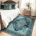 Area Rugs 4'x5' Washable Non-Slip, Floral Vintage Distress Print Pattern by RELEANY