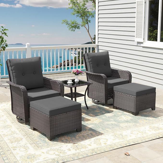 ALAULM 5-Piece Outdoor Swivel Rocking Chair Set - Image 2