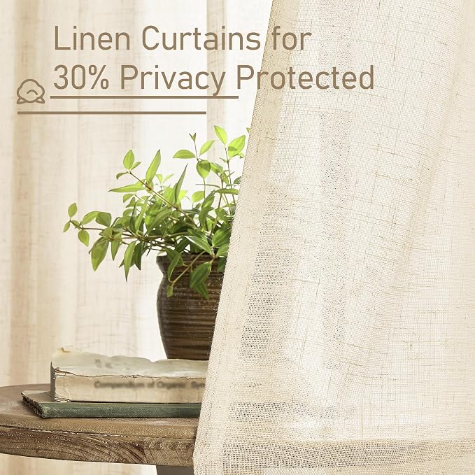 LAMIT Beige Linen Cafe Curtains 24 Inch Length, Semi Sheer Light Filtering - Image 5