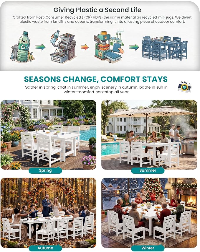 SERWALL Patio Dining Sets for 10 Person, HDPE Dining Set - Image 6