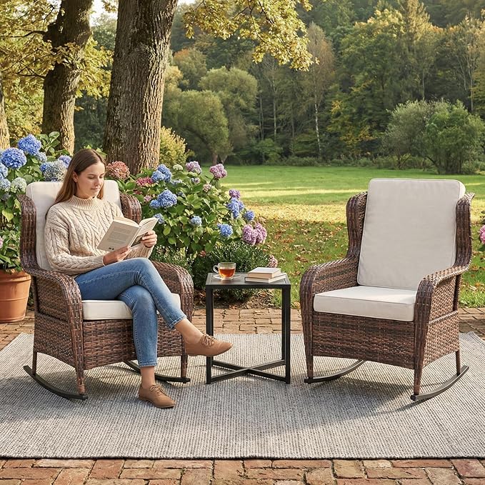 Garvee Outdoor Wicker Rocking Chair, 1 Piece Outdoor Rocking Chair, All Weather - Image 5