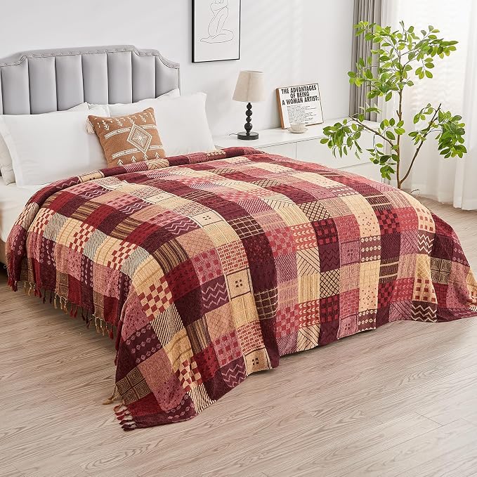 Boho Throw Blanket, Patchwork Large Blankets - Image 3