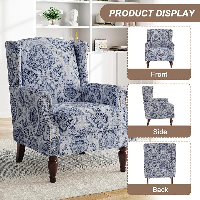Pia Ricco Set of 2 Floral Accent Chairs, High Back Upholstered Armchairs - Image 3