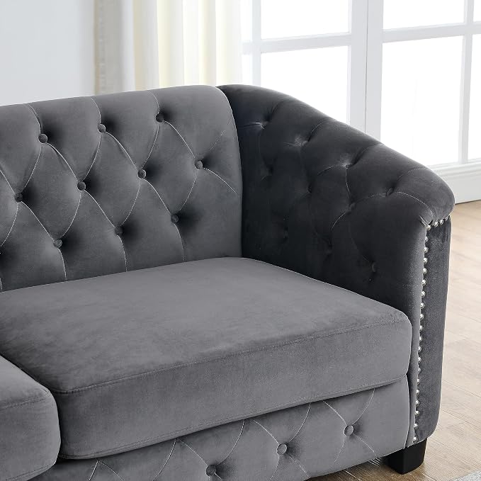2 Piece Modern Chesterfield Velvet 77" 3-Seater Sofa Set, Upholstered Tufted - Image 8