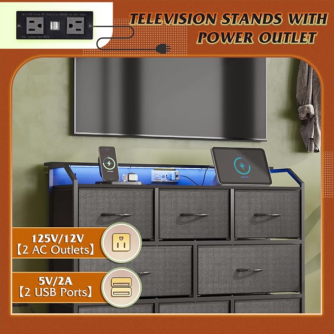 WLIVE Led Dresser for Bedroom, Wide Chest of Drawers for Hallway, 8 Fabric - Image 7