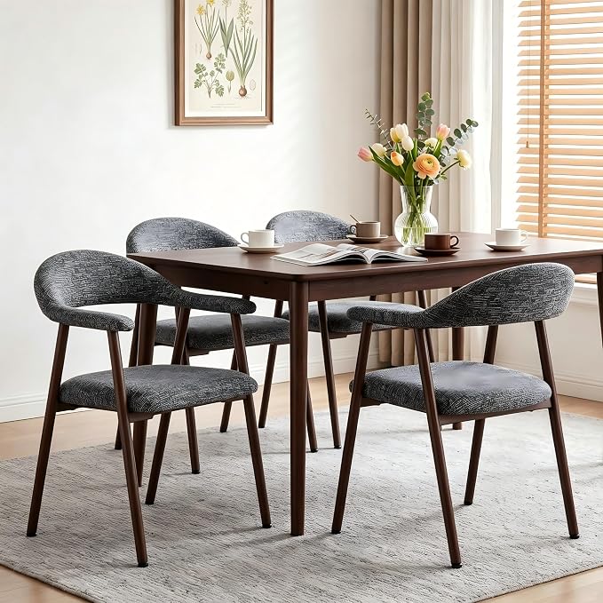 DUMOS Dining Chairs Set of 4, Linen Fabric Upholstered Kitchen Side Chairs by DumosLifestyle