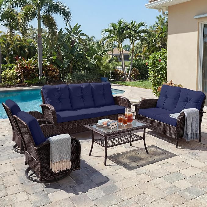 UPHA 6 Pieces Patio Furniture Sets, Wicker Outdoor Sofa Set by UPHA