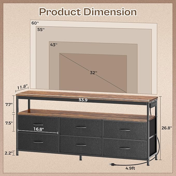 Huuger LED TV Stand for Bedroom, 55 Inch Fabric Dresser - Image 2