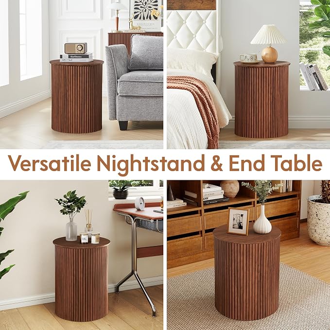 AVZEAR Small Round Side Table Fluted Night Stand Set of 2, 17.7" Mid Century - Image 3
