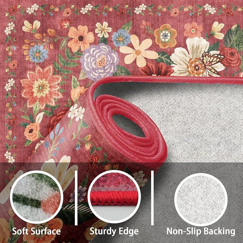 Area Rugs 10x14 Living Room, Non Slip Machine Washable Floral Rugs, Low Pile - Image 2