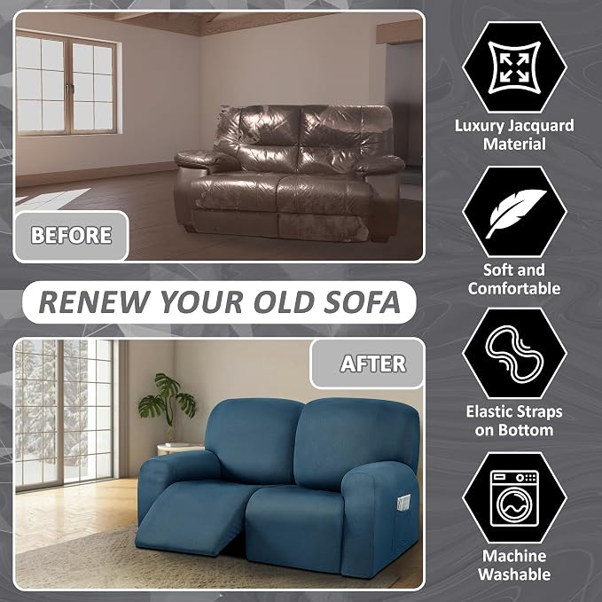 ULTICOR Reclining Loveseat Slipcover, 6-Piece Yarn Dyed Sofa Covers, 2 Seat - Image 4