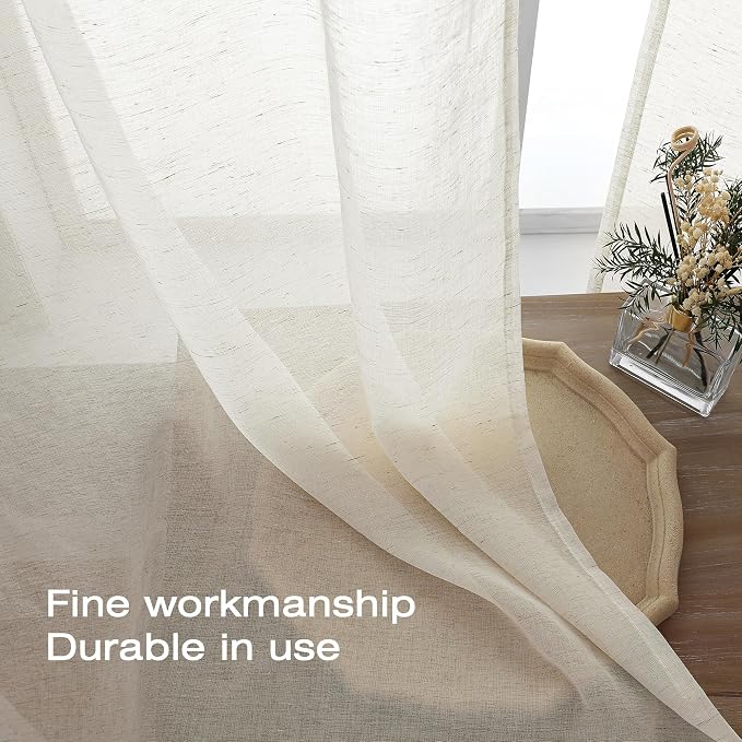 Simplebrand Natural Linen Textured Sheer Curtains 72 inches Long 2 Panels - Image 5