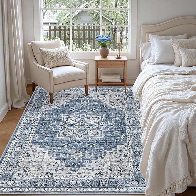 5x7 Area Rugs Living Room Rug: Washable Vintage Boho Medallion Rug No Slip - Image 4